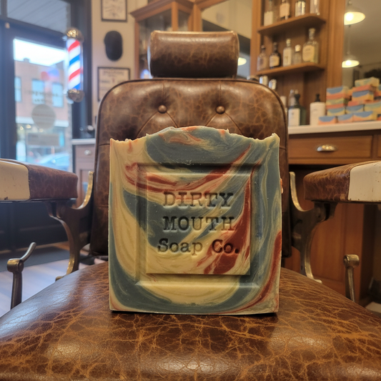 Dirty Mouth Soap large in barber's chair