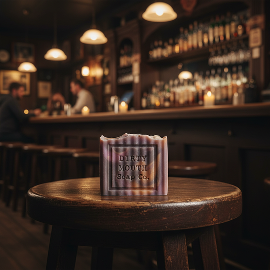 Dirty Mouth Soap on bar stool